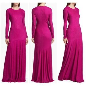 Monique Lhuillier NWT Diana Crystal Diamanté Mesh Maxi Dress In Pink Size 8